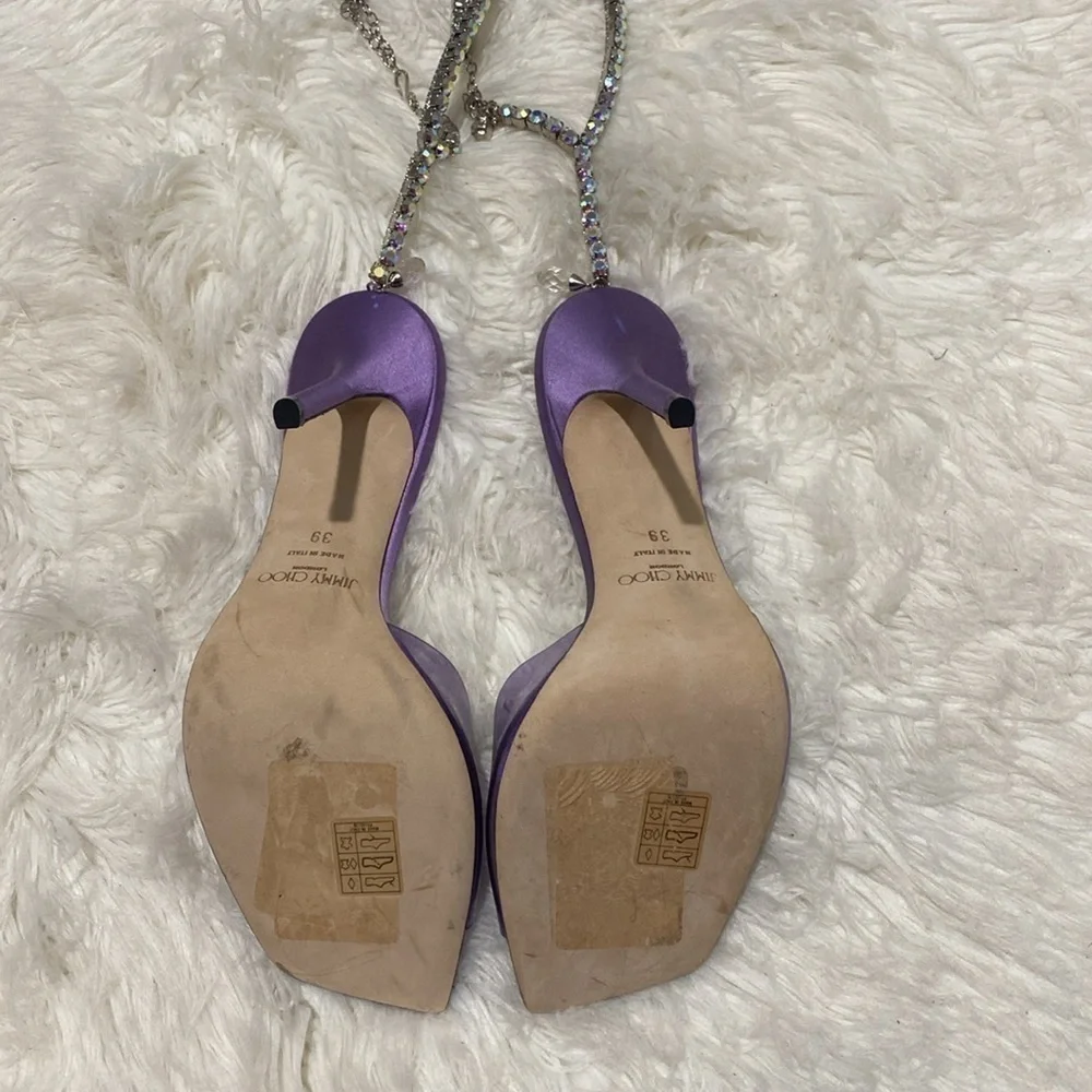 Jimmy Choo Saeda 100 Crystal embellished PVC & satin‎ sandals size 38EU
